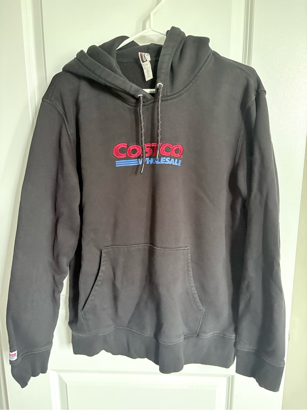 Kirkland Signature Black Hoodie with Red & Blue Embroidered Logo